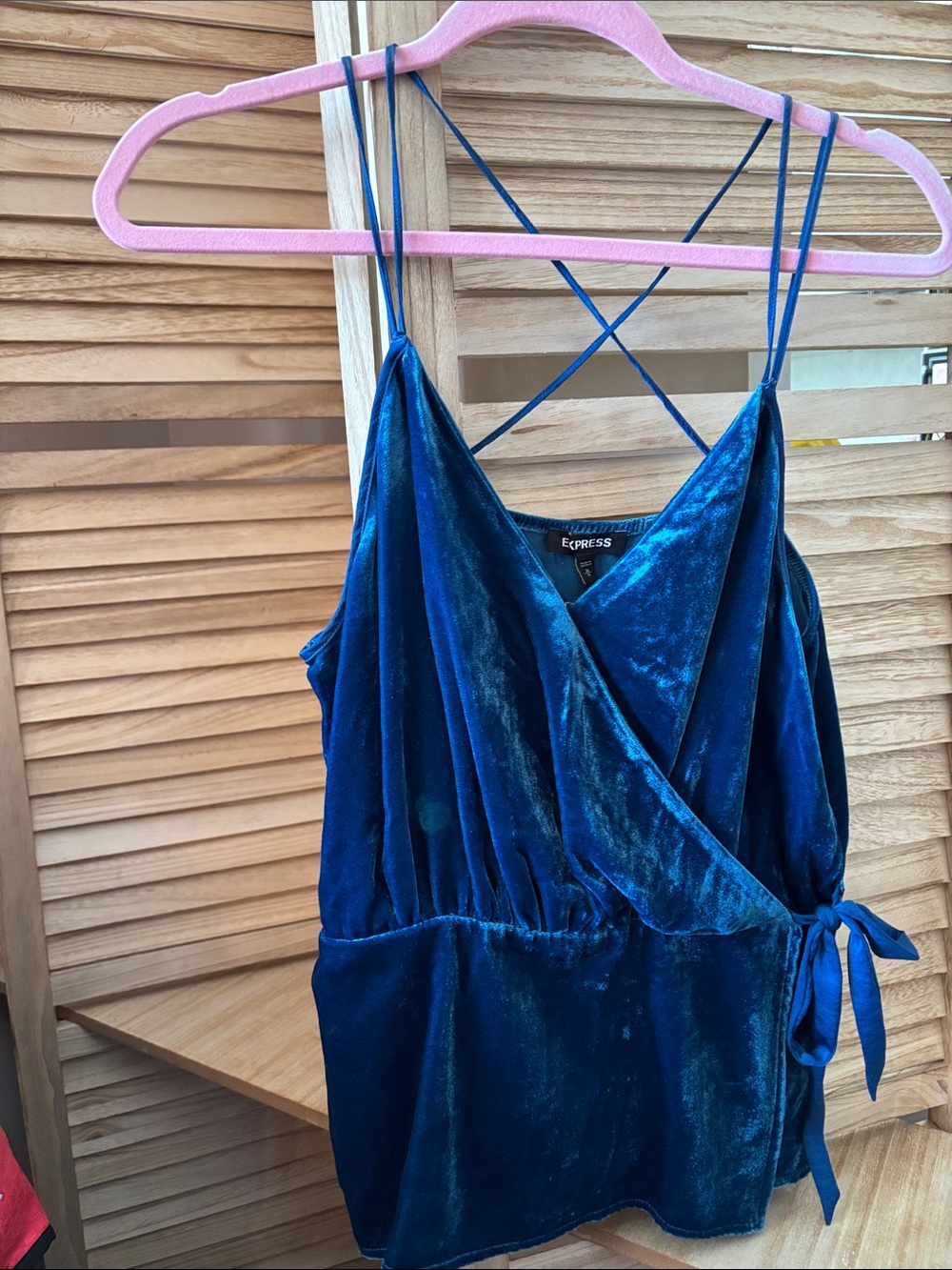 Express Teal Blue Velvet Wrap Tank with Side Tie Medium